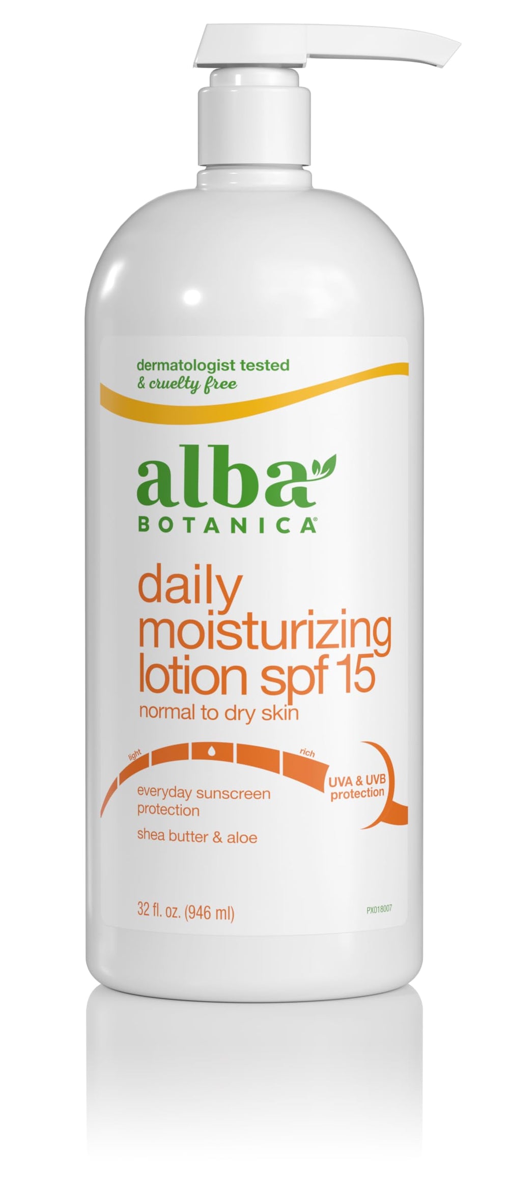 Alba Botanica Daily Moisturizing Lotion SPF 15 bottle front with hydration and sun protection