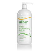 Alba Botanica Lotion Emollient Unscented bottle 32oz for fragrance-free daily hydration.