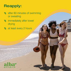 Alba Botanica SPF 50 mineral sunscreen demonstrating water resistance up to 80 minutes