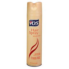 Alberto VO5 Brush Out Crystal Clear hair spray bottle with long-lasting hold for brush-out styling.
