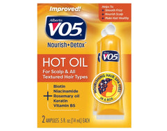 Alberto VO5 Hot Oil Therapy closeup highlighting protein-rich formula for strength.