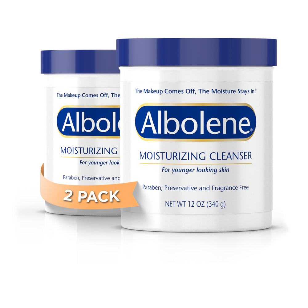 Albolene moisturizing cleanser balm jar for quick makeup removal and hydration.