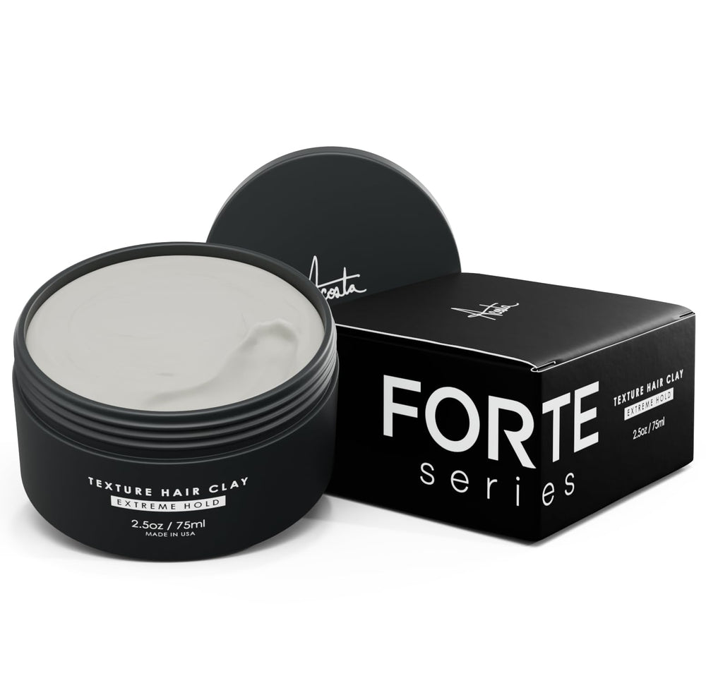 Alex Costa hair clay extreme hold packaging highlights premium Forte Series for all-day control