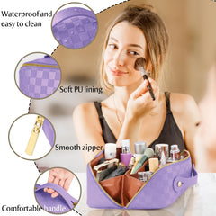 ALEXTINA large-capacity compartments keep makeup, skincare, and toiletries organized.