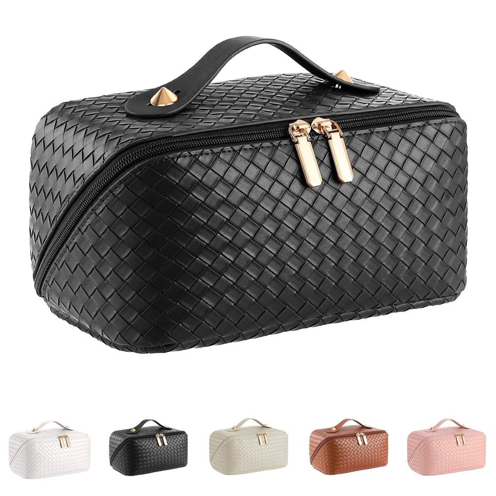 ALEXTINA large-capacity travel cosmetic bag in black for organized makeup on the go