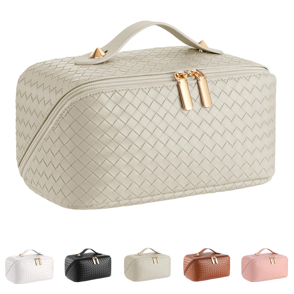 ALEXTINA large-capacity travel cosmetic bag in khaki for organized essentials on trips.