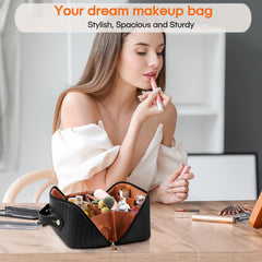 ALEXTINA 180-degree opening travel makeup bag for quick access