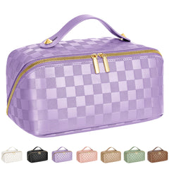 ALEXTINA Travel Makeup Bag with open-flat design for fast access on the go.