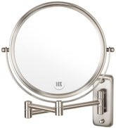 ALHAKIN wall-mount makeup mirror nickel finish front view shows precise makeup capability