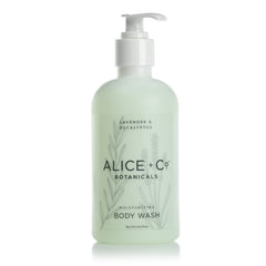 Alice + Co. Lavender & Eucalyptus body wash bottle offers calming, refreshing shower experience