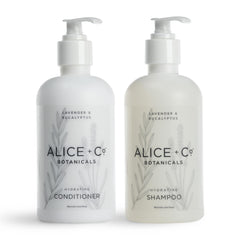 Alice + Co. Lavender Eucalyptus Shampoo bottle pour delivers a refreshing cleanse and uplifting aroma.