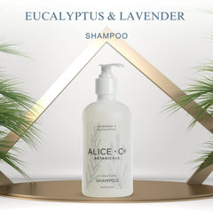 Alice + Co. Lavender & Eucalyptus shampoo foamy lather for soft hair.