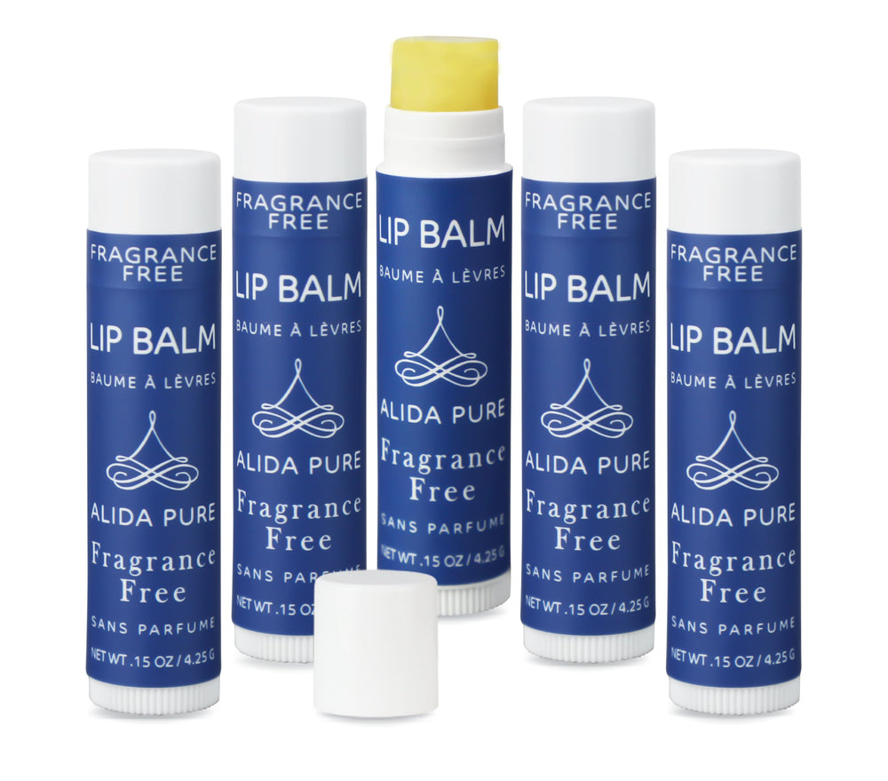 ALIDA PURE fragrance free lip balm set packshot — vegan unscented lip care for dry lips.