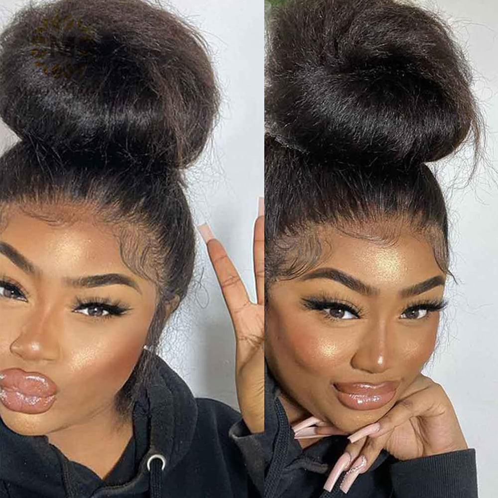 Alidiamond kinky straight 360 lace-front wig 18inch with natural look and seamless scalp blend