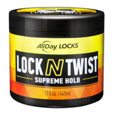 AllDay Locks Lock N Twist 15oz bottle provides strong hold and shine for dreadlocks.