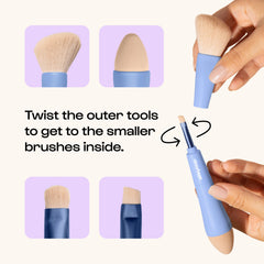 ALLEYOOP brow-eyeliner brush highlighting precise brows and liners in compact kit.