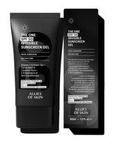 Allies of Skin Daily Face Sunscreen SPF 50 clear gel on skin shows invisible protection.