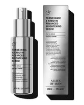 Allies of Skin Tranexamic-Arbutin Serum bottle shows brightening potential for even tone.