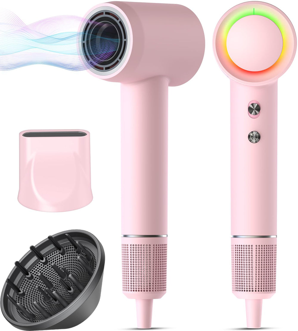 Alloom hair dryer pink body ready for fast drying with gentle ionic care.