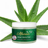 Allurials Aloe Vera Gel bottle demonstrates easy daily hydration for skin.