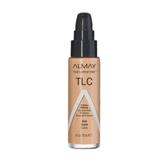 Almay Liquid Foundation bottle closeup highlighting long-wear formula