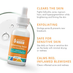 Almond Clear serum swatch on skin highlights texture refinement and subtle glow.