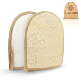 ALMOONI loofah glove front view demonstrates premium exfoliation for smoother skin.