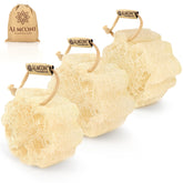 ALMOONI mini natural loofah sponge with real Egyptian exfoliation for gentle shower cleansing.