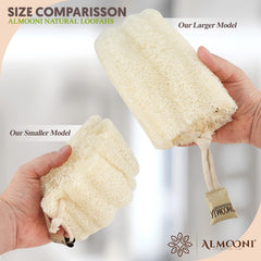 ALMOONI natural Egyptian loofah fibers dense for rich lather and thorough exfoliation.