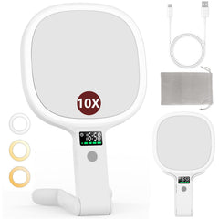Alovely travel makeup mirror front view with adjustable lighting for precise daytime makeup.