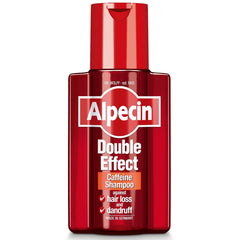 Alpecin Double Effect Shampoo bottle closeup for gentle dandruff care