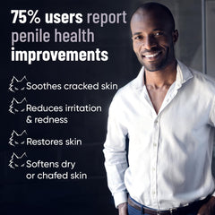 AlphaMale Premium Penile Health Cream texture on finger—quick-absorbing moisture for daily use.