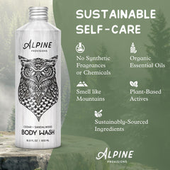 Alpine Provisions Cedar & Sandalwood lather showcases a rich, grounding aroma during shower.