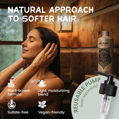 Alpine Provisions Cedar & Sandalwood conditioner shows sunflower oil and aloe vera for moisture.