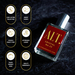 ALT Crystal No. 23 spray action demonstrates long-lasting extrait de parfum performance.