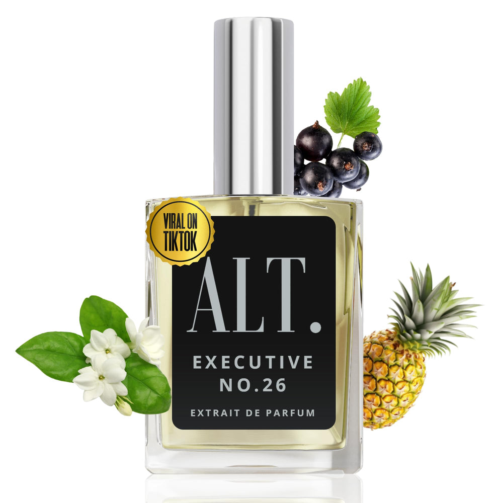 ALT. Fragrances Executive No. 26 bottle closeup signals a long-lasting daily fragrance.