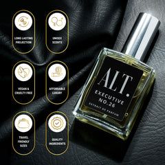 ALT. Fragrances Executive No. 26 top notes bergamot and pineapple deliver a bright opening.