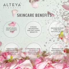 Alteya Organics rose oil skincare application for a balanced, glowing complexion.