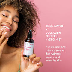 Alteya Organics Rose Water Face Toner closeup showing rose-water texture and soothing properties.