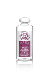 Alteya Organics Rose Water Toner bottle front, refreshing hydrating skincare in action.