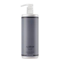 ALURAM Coconut Water Shampoo bottle pouring highlights hydration and shine