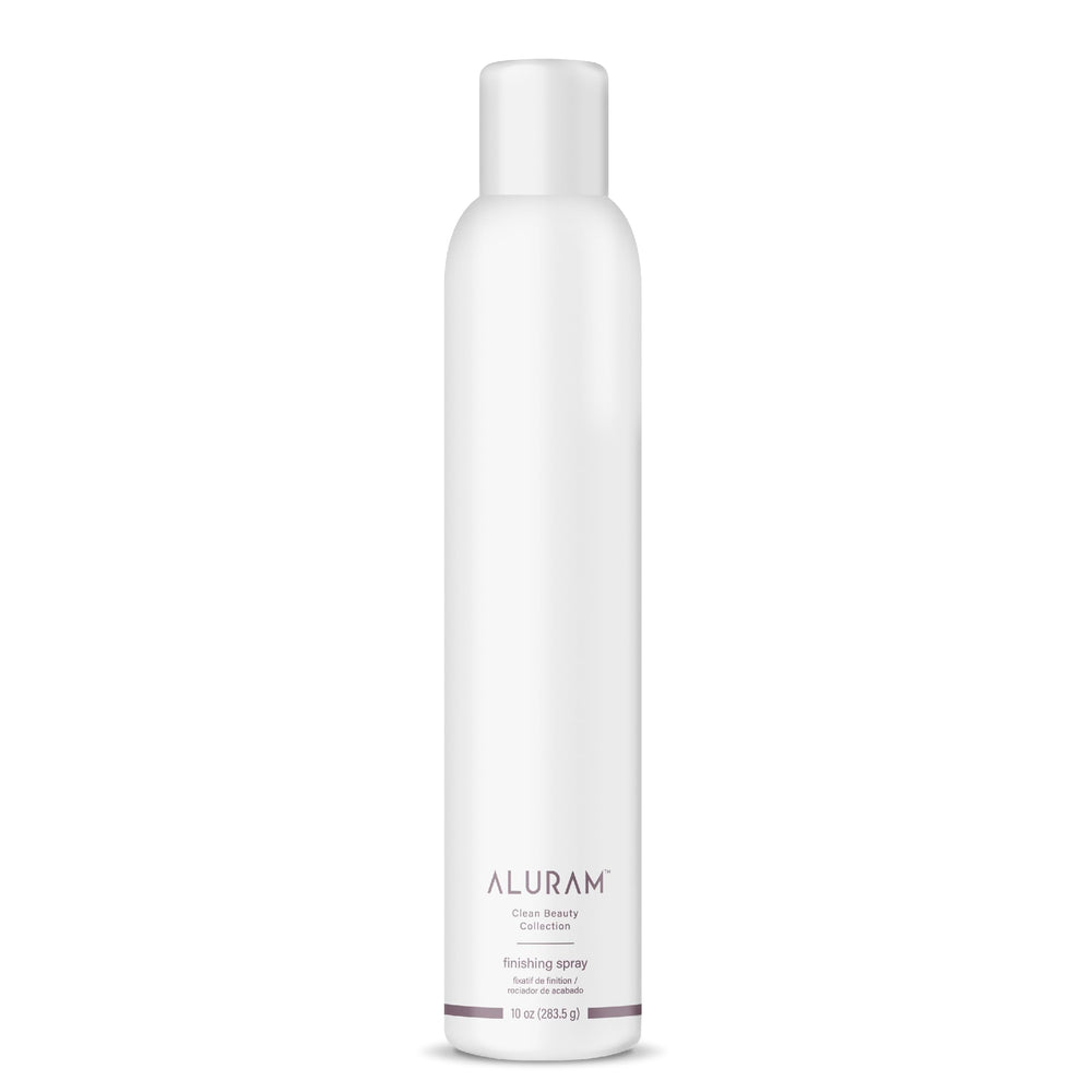 ALURAM finishing spray bottle closeup highlighting long-lasting hold and humidity resistance.