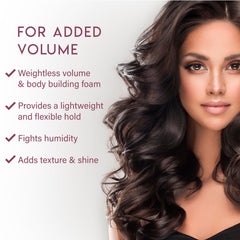 ALURAM Coconut Water Volumizing Foam dispense close-up illustrates quick, easy application.