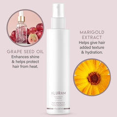 ALURAM Heat Defense Mist demonstrating frizz and humidity control for sleek results