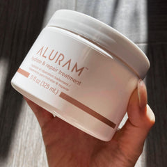 ALURAM Hydrate & Repair hair glow after smoothing frizz and enhancing shine.