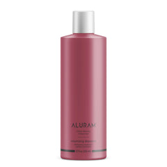 ALURAM Volumizing Shampoo bottle pour demonstrates weightless lift and clean start