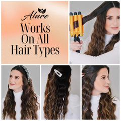 Alure ceramic-tourmaline triple-barrels deliver frizz-free shine for shoulder-length to long hair.