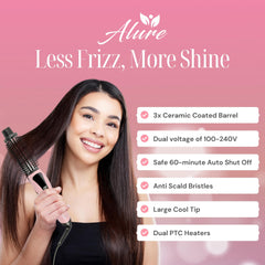 Alure heated styling brush anti-scald bristles close-up for safe curling.