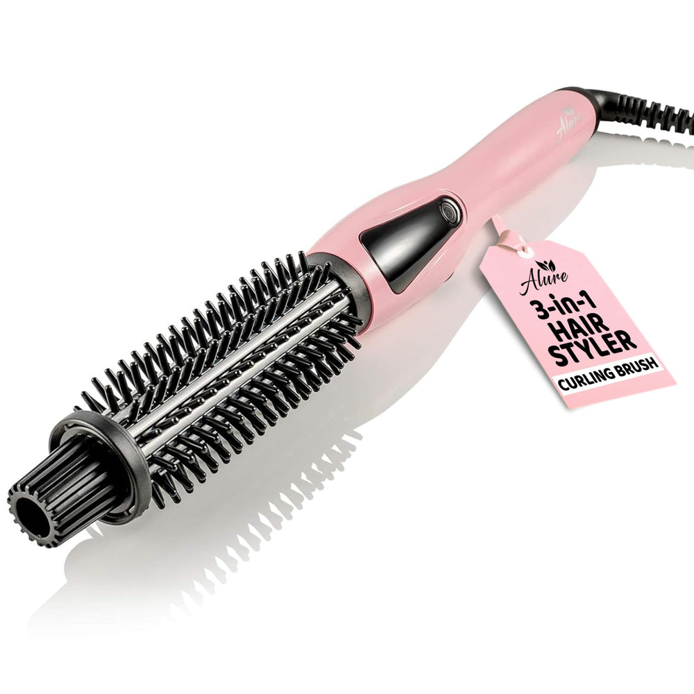 Alure heated styling brush setup demonstrates all-in-one at-home styling.