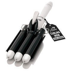 Alure three-barrel curling iron closeup with ceramic-tourmaline barrels for smooth, frizz-free waves.